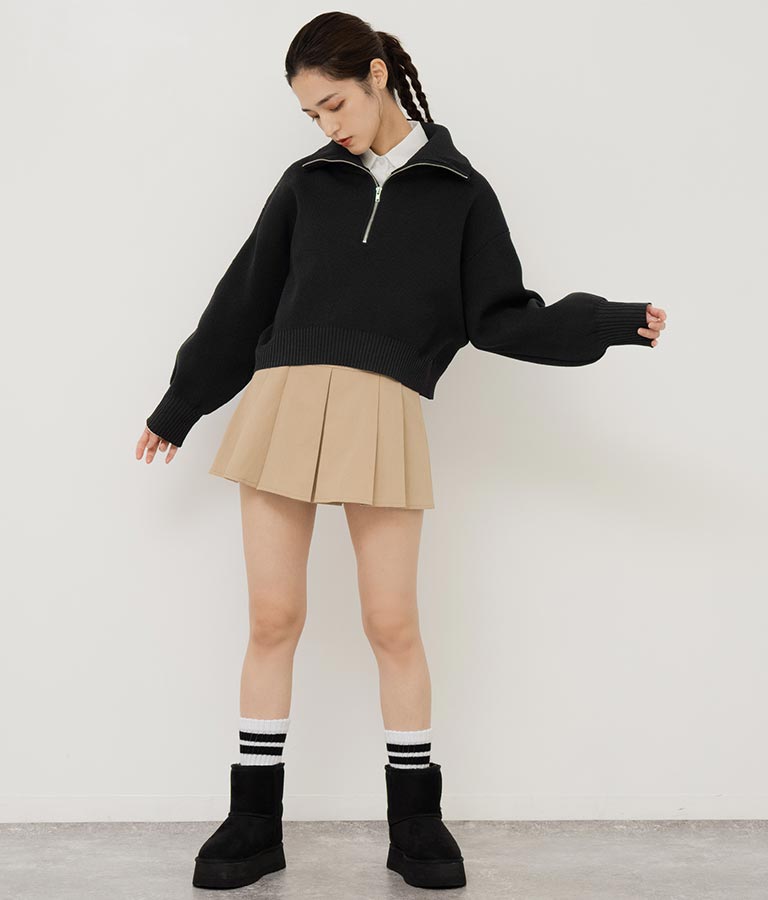 クロップド ハーフジップ モチモチ ニット トップス 793-8957