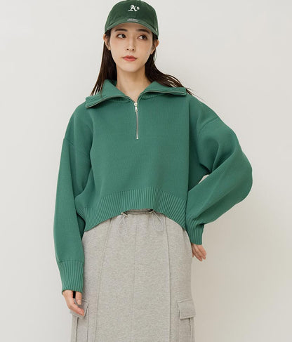 クロップド ハーフジップ モチモチ ニット トップス 793-8957