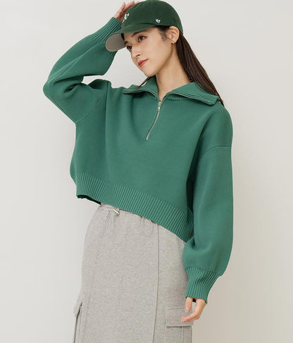 クロップド ハーフジップ モチモチ ニット トップス 793-8957