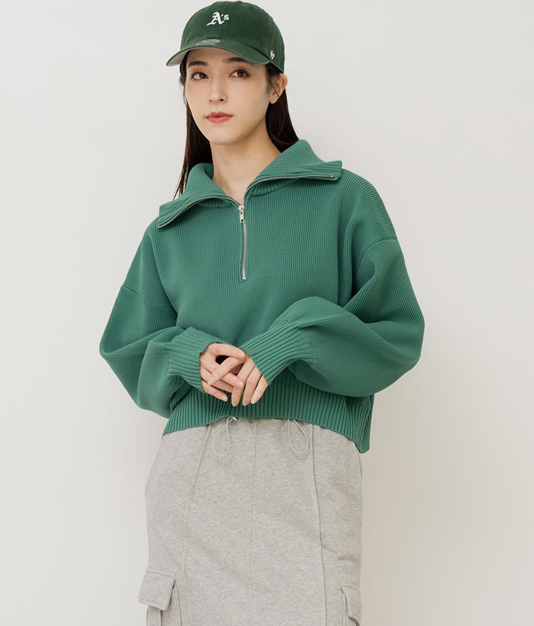 クロップド ハーフジップ モチモチ ニット トップス 793-8957