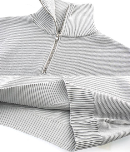 クロップド ハーフジップ モチモチ ニット トップス 793-8957