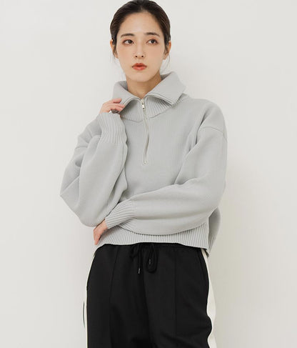 クロップド ハーフジップ モチモチ ニット トップス 793-8957