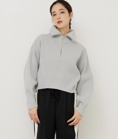 クロップド ハーフジップ モチモチ ニット トップス 793-8957