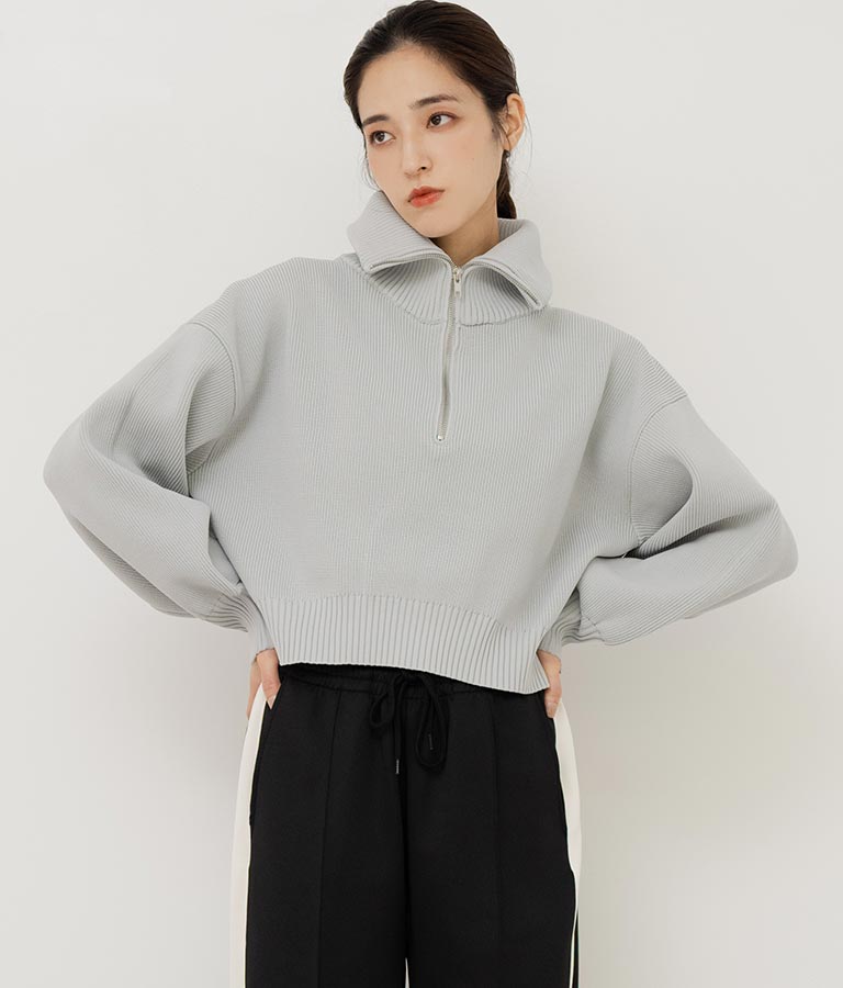 クロップド ハーフジップ モチモチ ニット トップス 793-8957