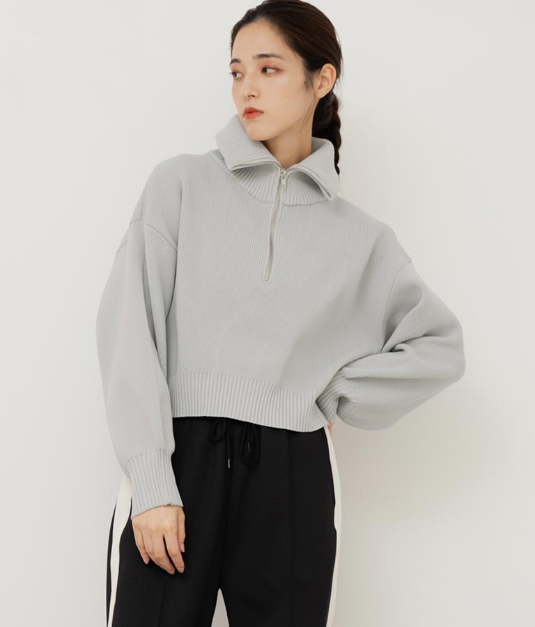 クロップド ハーフジップ モチモチ ニット トップス 793-8957
