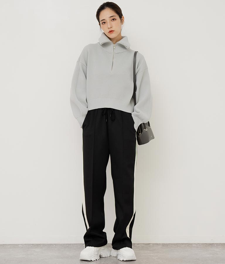 クロップド ハーフジップ モチモチ ニット トップス 793-8957