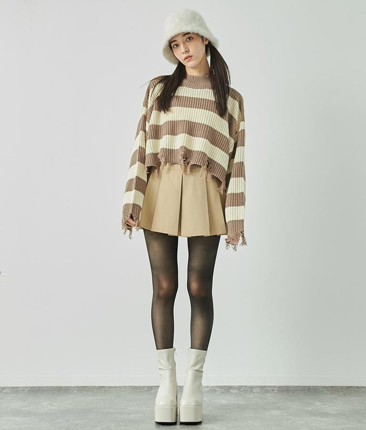 ダメージクロップドニットトップス 793-8956