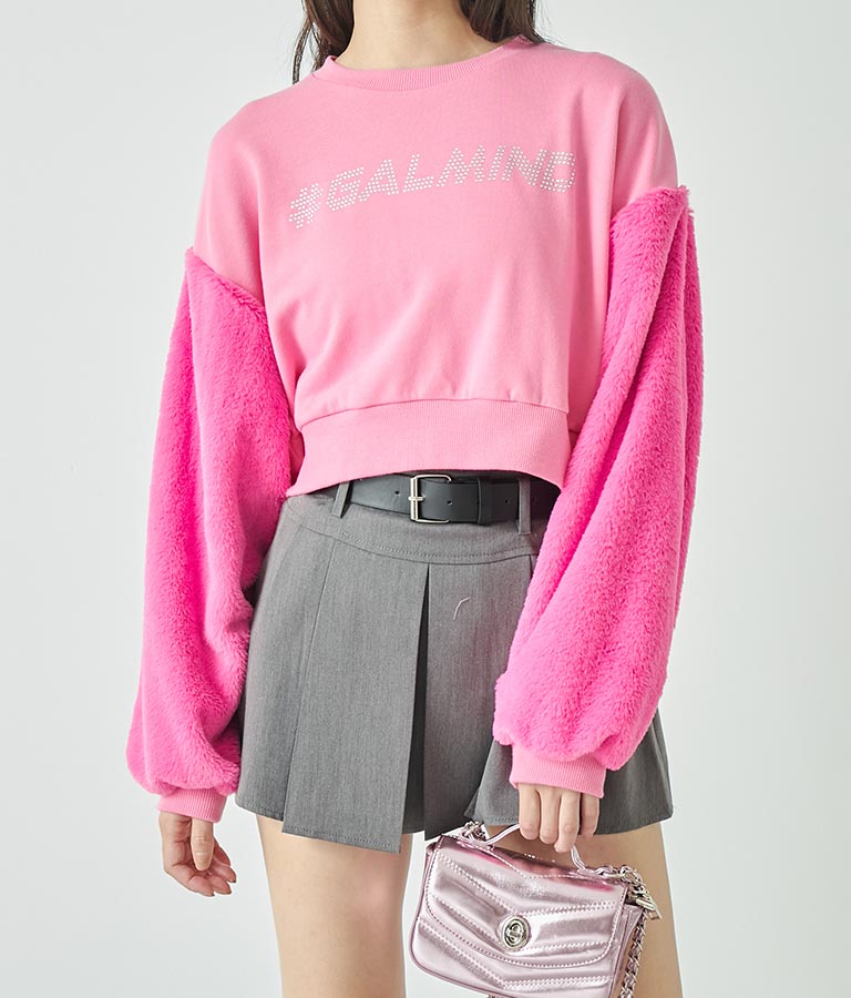 エルフ荒川 × ANAPコラボ GALMIND ラインストーン 袖ファー ショート丈 スウェット トレーナー 793-9063