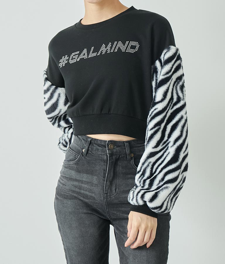 エルフ荒川 × ANAPコラボ GALMIND ラインストーン 袖ファー ショート丈 スウェット トレーナー 793-9063