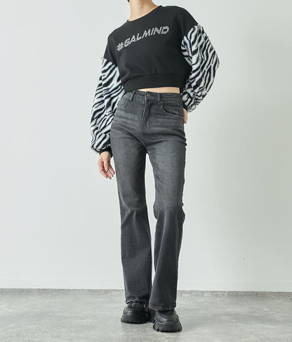 エルフ荒川 × ANAPコラボ GALMIND ラインストーン 袖ファー ショート丈 スウェット トレーナー 793-9063