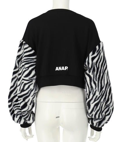 エルフ荒川 × ANAPコラボ GALMIND ラインストーン 袖ファー ショート丈 スウェット トレーナー 793-9063