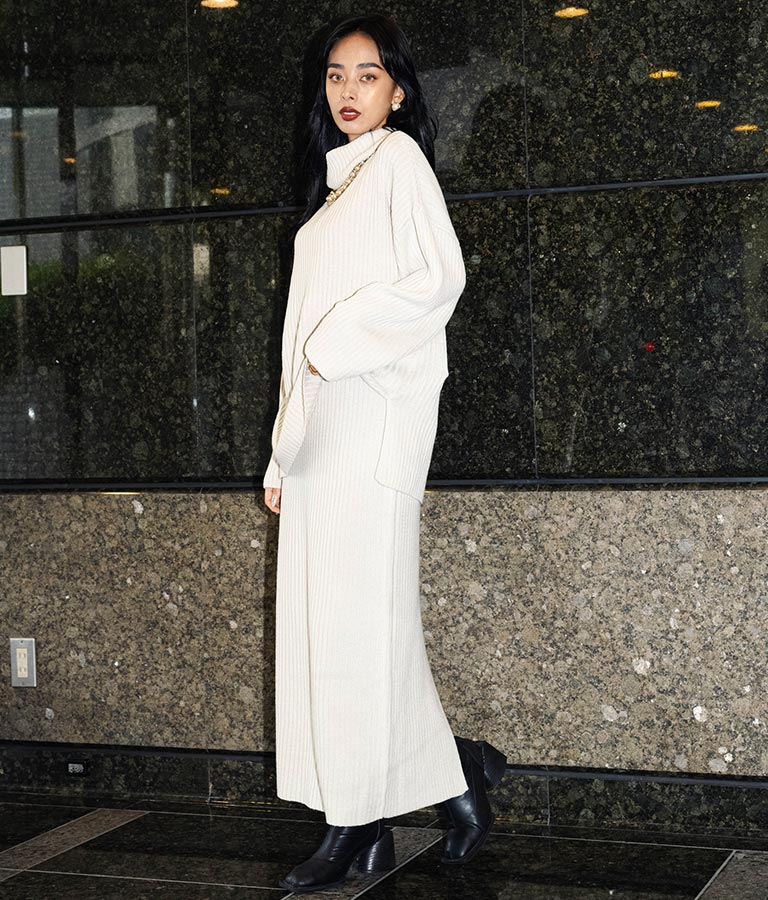 バックスリット リブ ニット ロング タイト スカート 491-2601