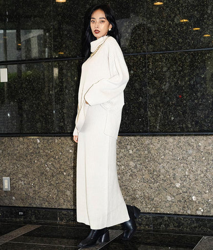 バックスリット リブ ニット ロング タイト スカート 491-2601