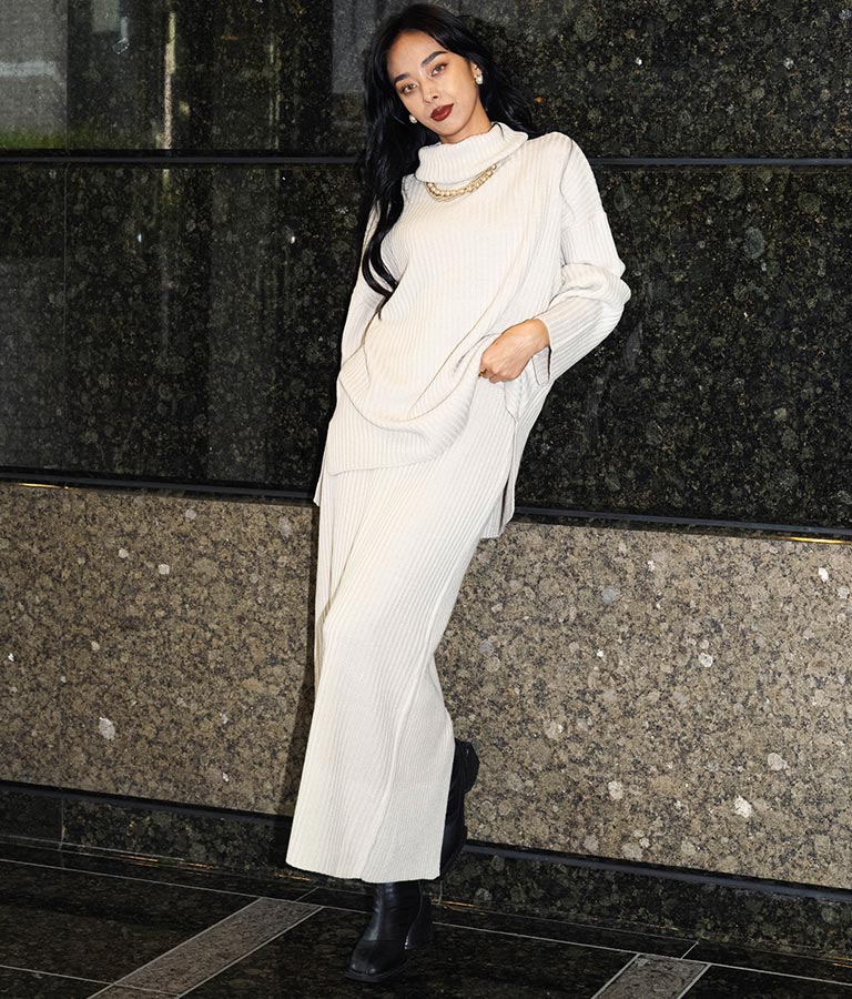 バックスリット リブ ニット ロング タイト スカート 491-2601