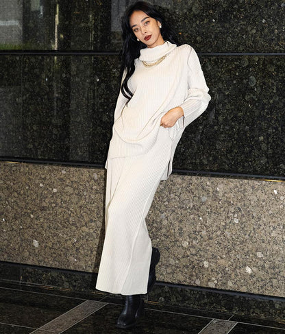 バックスリット リブ ニット ロング タイト スカート 491-2601