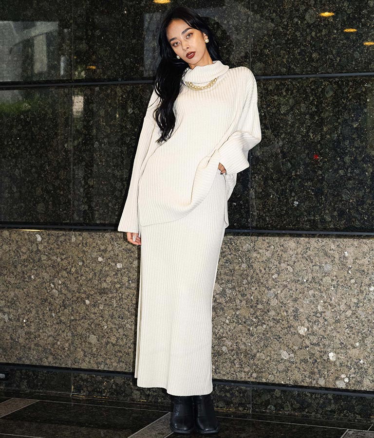 バックスリット リブ ニット ロング タイト スカート 491-2601