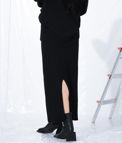 バックスリット リブ ニット ロング タイト スカート 491-2601