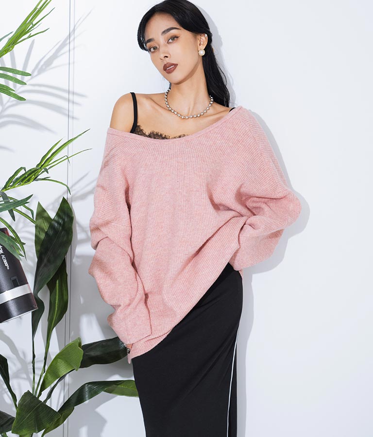 ビッグシルエット ルーズ ニット セーター 2WAYネック 長袖 493-2608