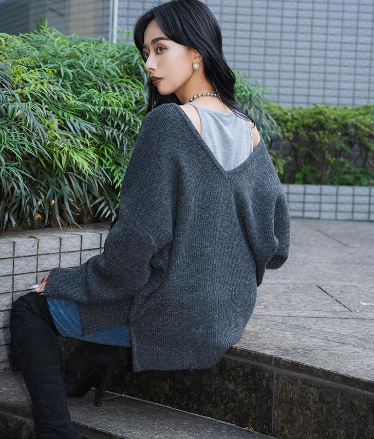 ビッグシルエット ルーズ ニット セーター 2WAYネック 長袖 493-2608