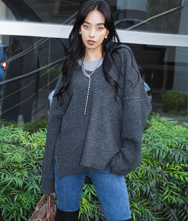 ビッグシルエット ルーズ ニット セーター 2WAYネック 長袖 493-2608