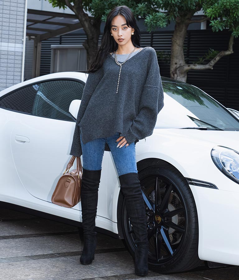 ビッグシルエット ルーズ ニット セーター 2WAYネック 長袖 493-2608