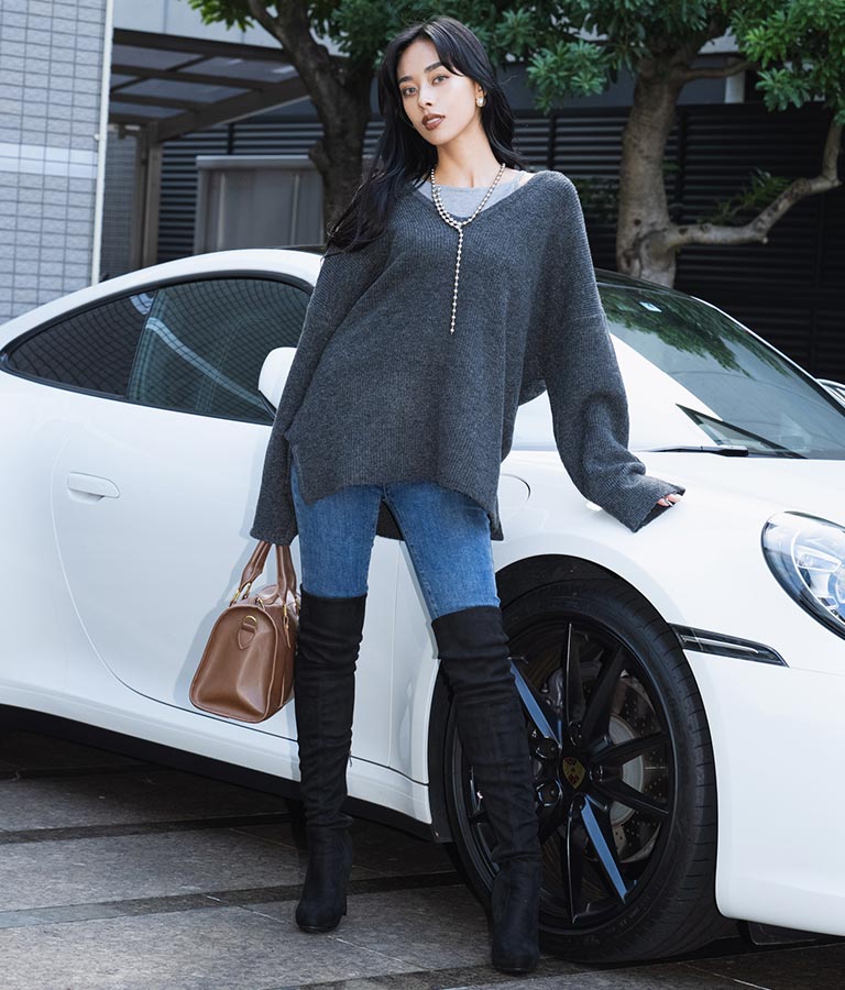 ビッグシルエット ルーズ ニット セーター 2WAYネック 長袖 493-2608