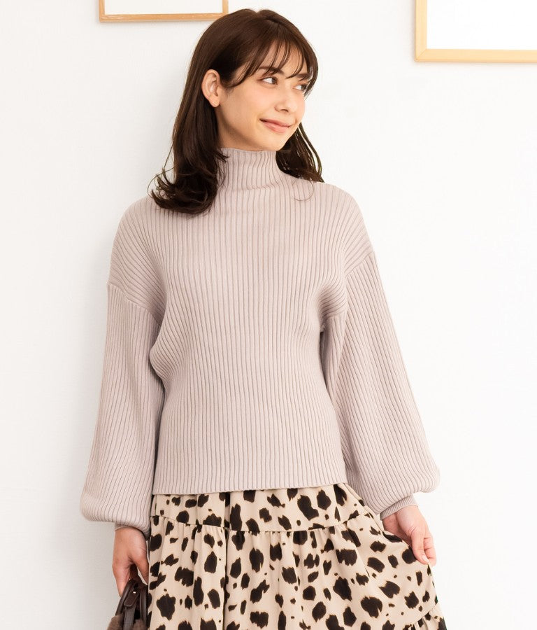 ボリュームスリーブボトルネックニットトップス 523-6669