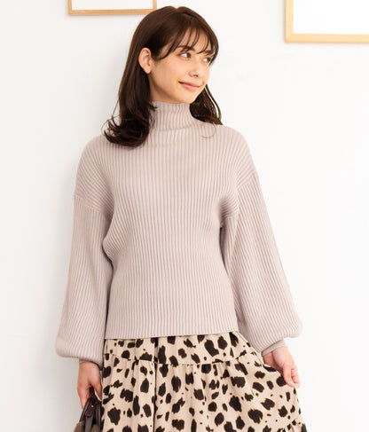 ボリュームスリーブボトルネックニットトップス 523-6669