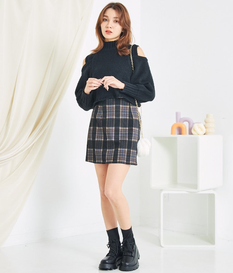 ショルダー スリット 起毛 ニット トップス 523-6691