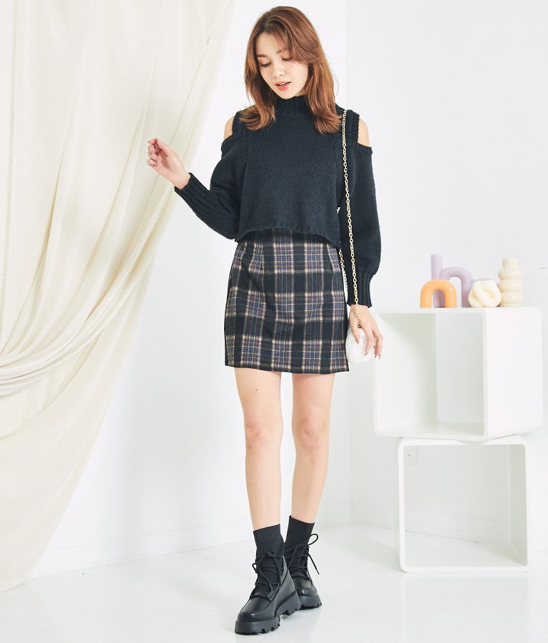 ショルダー スリット 起毛 ニット トップス 523-6691