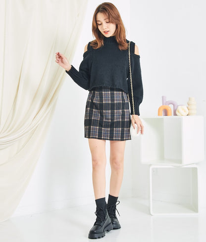 ショルダー スリット 起毛 ニット トップス 523-6691