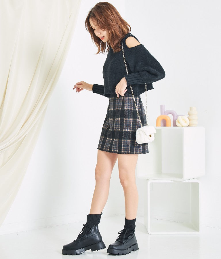 ショルダー スリット 起毛 ニット トップス 523-6691