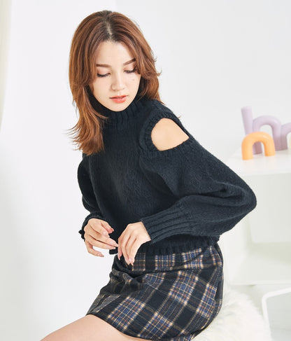 ショルダー スリット 起毛 ニット トップス 523-6691