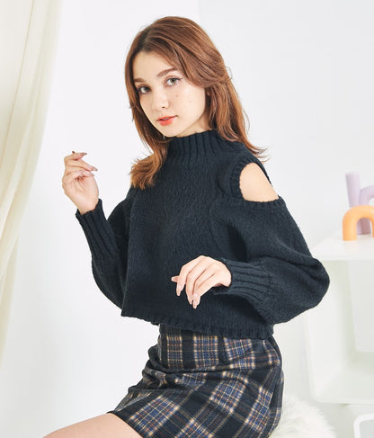 ショルダー スリット 起毛 ニット トップス 523-6691