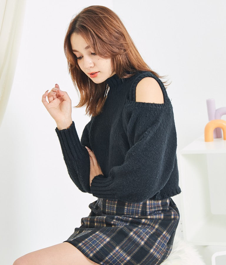 ショルダー スリット 起毛 ニット トップス 523-6691