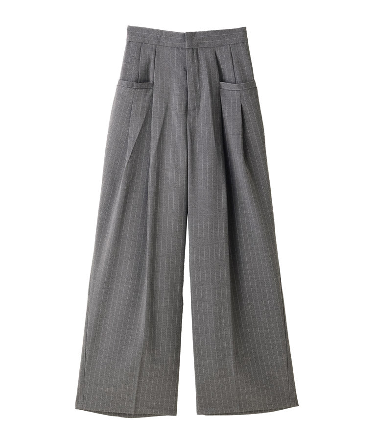 ピンストライプウエストタックワイドパンツ