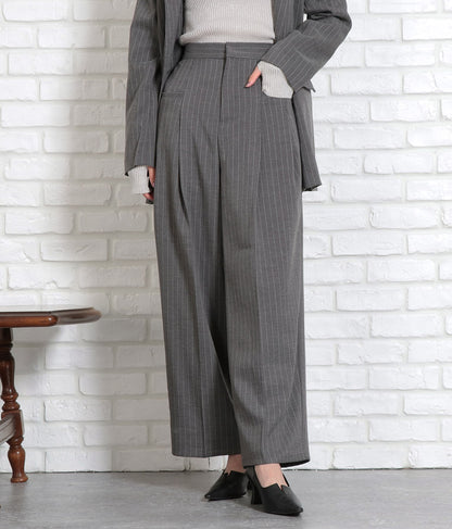 ピンストライプウエストタックワイドパンツ 362-9236