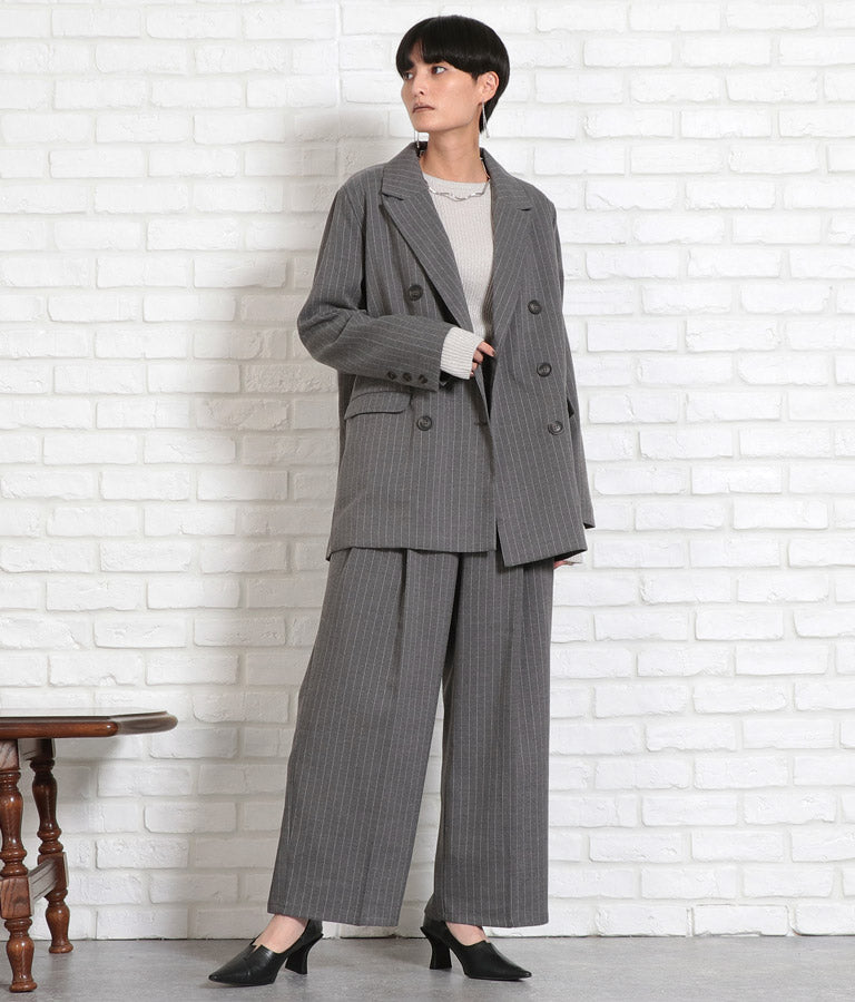 ピンストライプウエストタックワイドパンツ 362-9236