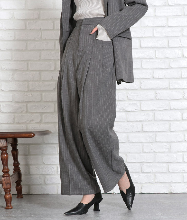 ピンストライプウエストタックワイドパンツ 362-9236