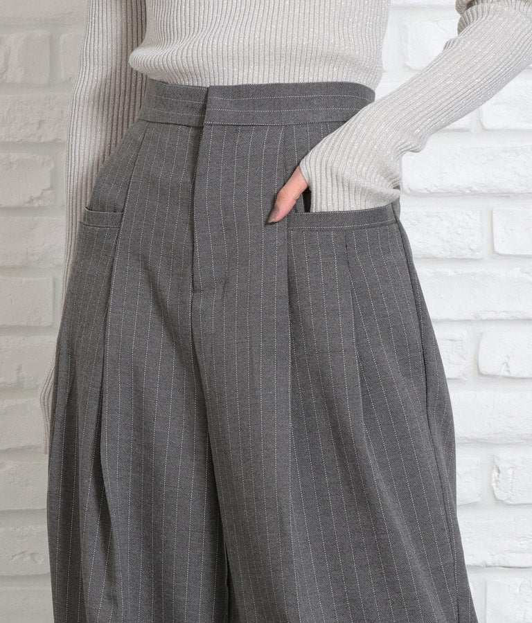 ピンストライプウエストタックワイドパンツ 362-9236