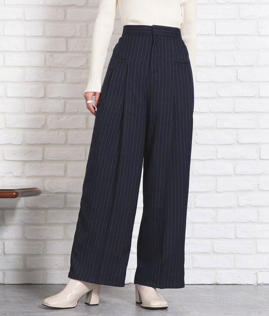 ピンストライプウエストタックワイドパンツ 362-9236