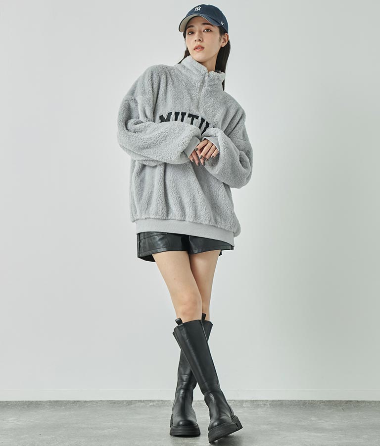 ジップデザインフェイクレザーハイウエストショートパンツ 152-5439