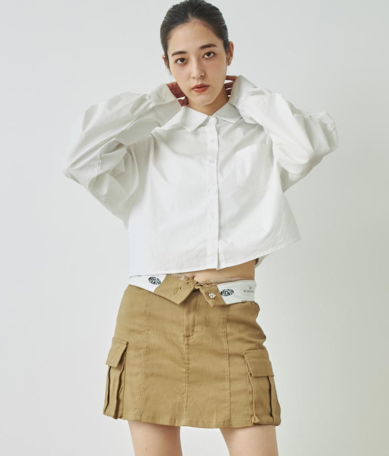 袖ギャザーデザインクロップドシャツ 154-5510