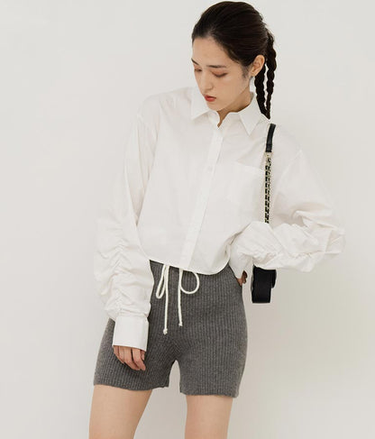袖ギャザーデザインクロップドシャツ 154-5510