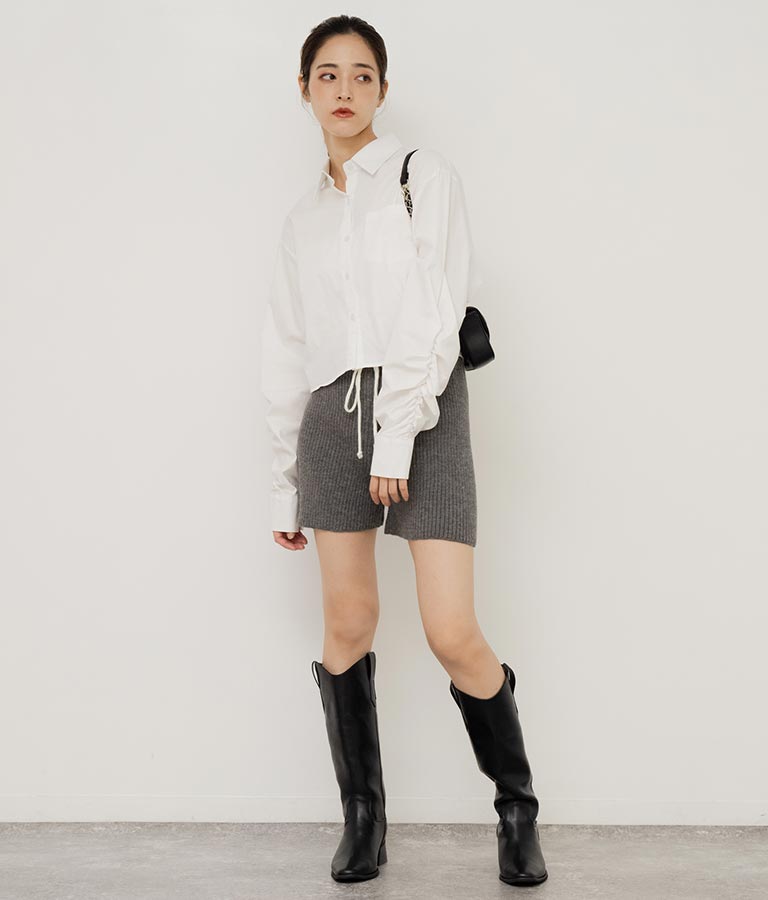 袖ギャザーデザインクロップドシャツ 154-5510