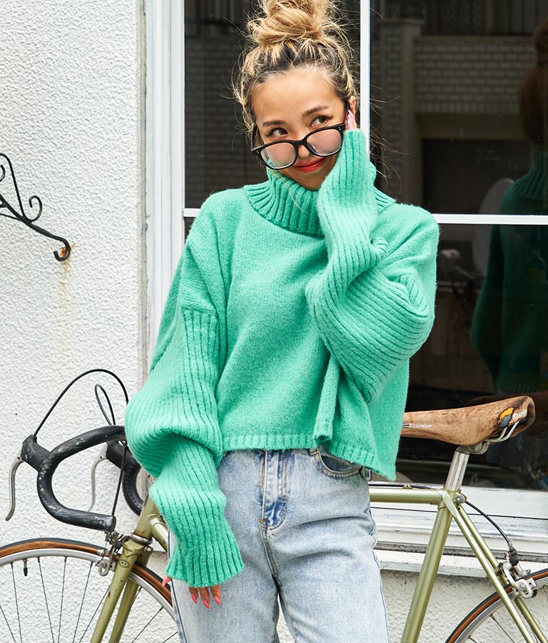 オフタートル クロップド 起毛 ニット トップス 853-5711