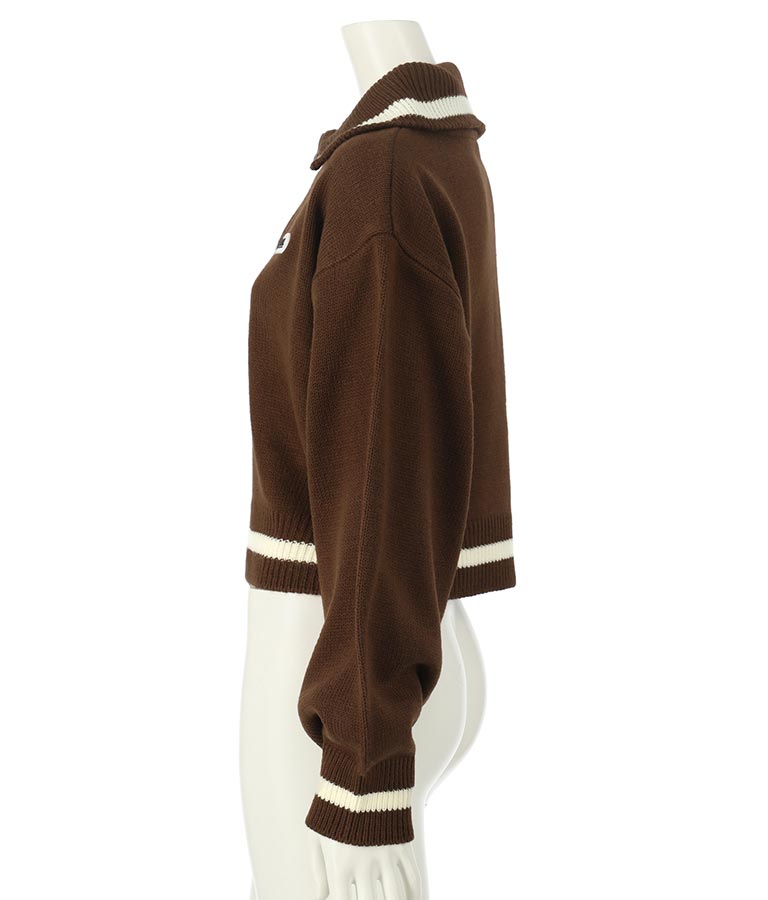 ハーフジップ 衿付 ショート ニット トップス