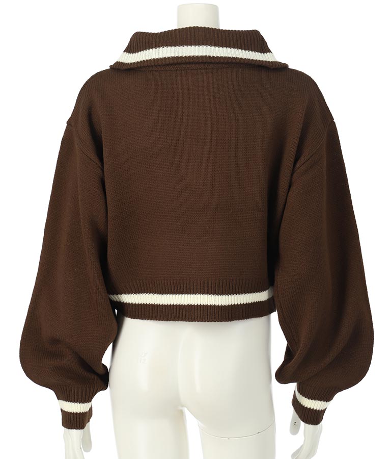 ハーフジップ 衿付 ショート ニット トップス 913-7319