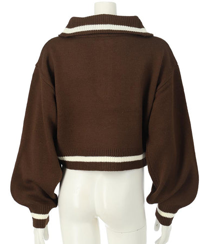 ハーフジップ 衿付 ショート ニット トップス 913-7319