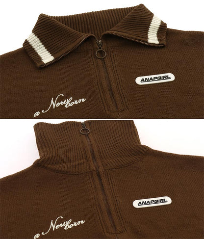 ハーフジップ 衿付 ショート ニット トップス 913-7319